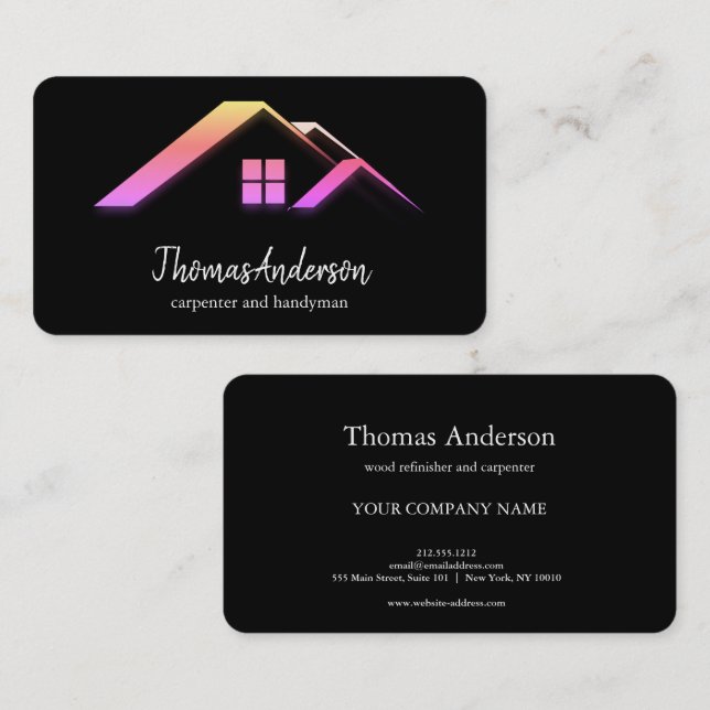 Professional Custom Black Building Construction  Business Card (Front/Back)