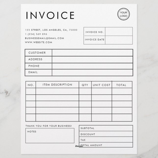 Professional Custom  Business Invoice Custom Letterhead (Back)