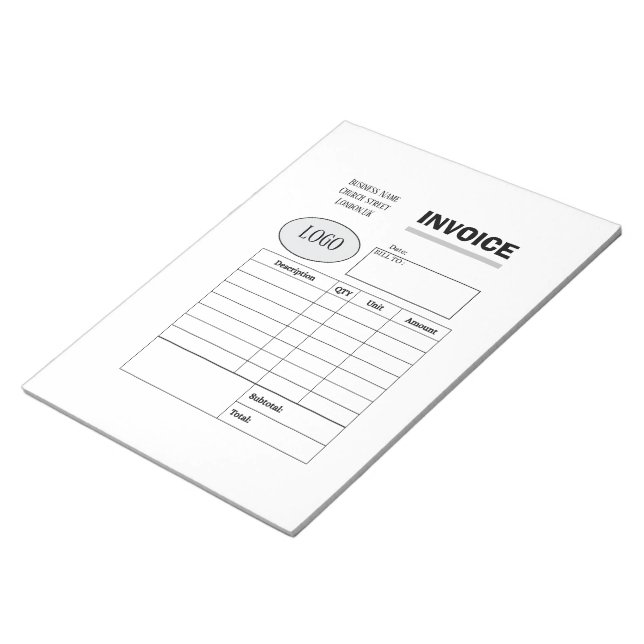 Professional custom business invoice notepad (Angled)