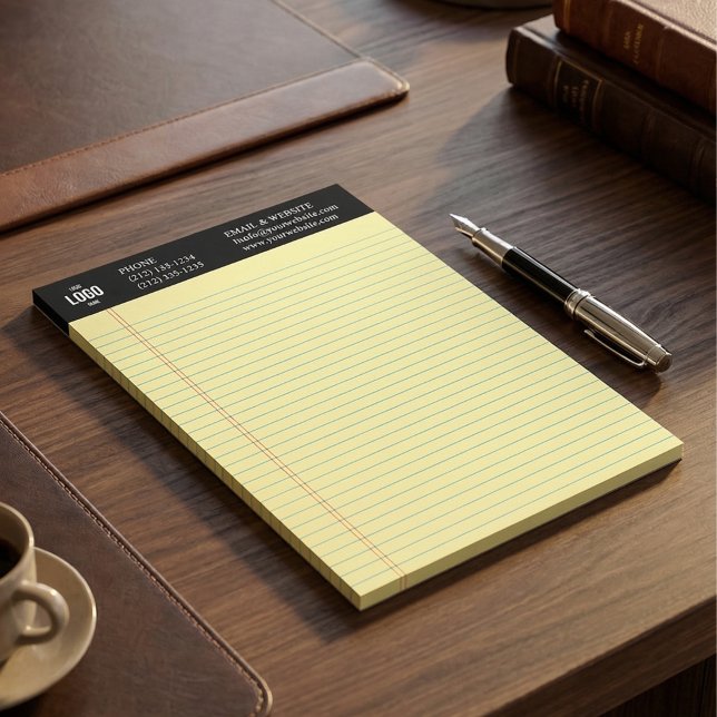 Professional Custom Business Logo Black Notepad  (Custom Business Logo Notepad with Blue Ruled Lines)