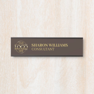 Professional Custom Business Logo Job Title Brown Door Sign
