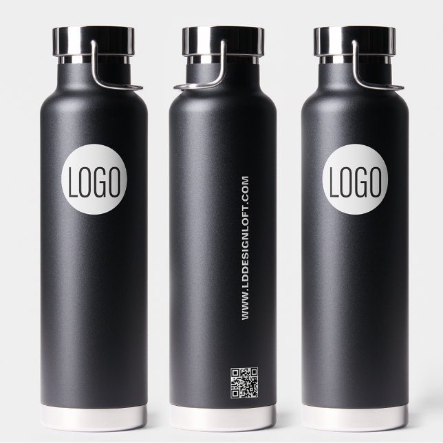 Professional Custom Business logo QR code website  Water Bottle (Black, branded water bottles. Custom logo, website and QR code.)
