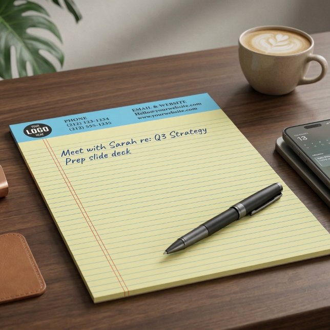 Professional Custom Business Logo Yellow Notepad  (Professional Custom Business Logo Notepad with Blue Ruled Lines)