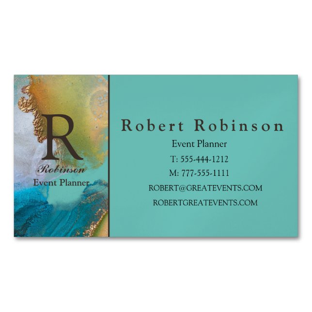 Professional Custom Green Light Teal Blue Marble Magnetic Business Card (Front)