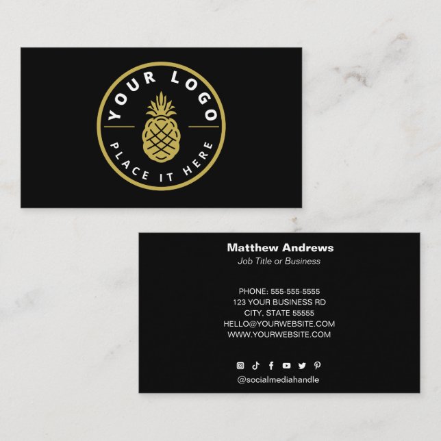 Professional Custom Logo Modern Black Social Media Business Card (Front/Back)
