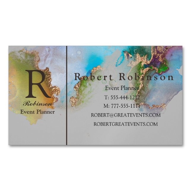 Professional Custom Marble Blue Green Gold Magnetic Business Card (Front)