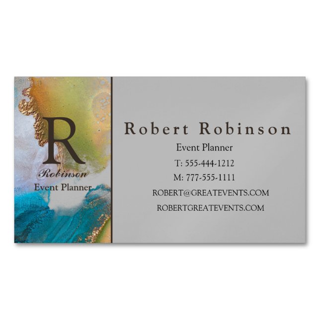 Professional Custom Marble Green Light Grey Blue Magnetic Business Card (Front)