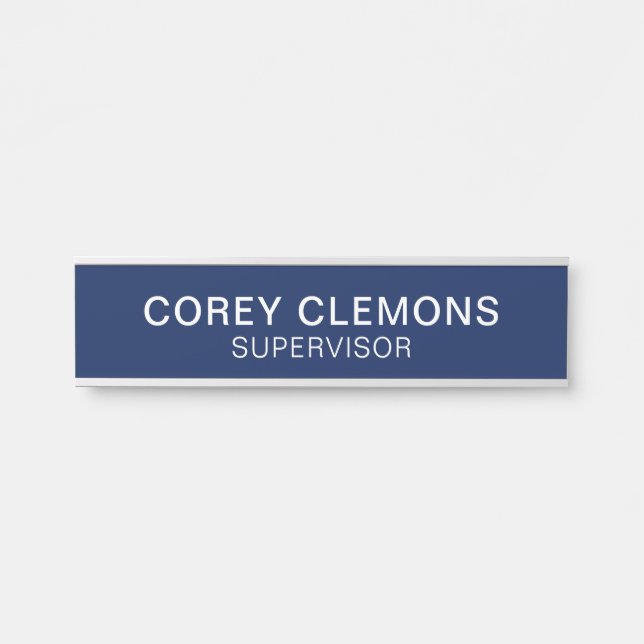 Professional Custom Name Title Blue & White Office Door Sign (Front)