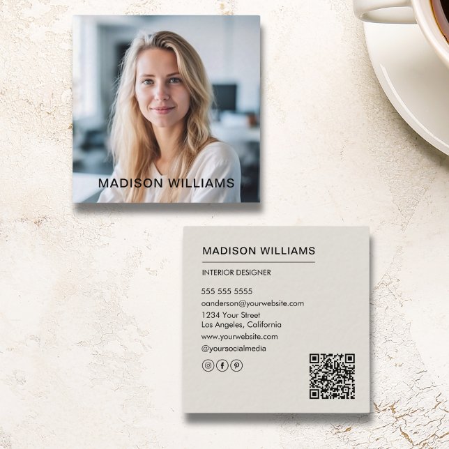 Professional Custom Photo QR Social Media Square Business Card (Professional Custom Photo QR Social Media Square Business Card)