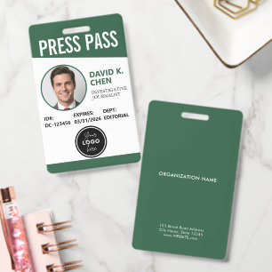 Professional Custom Press Pass ID Badge - Green