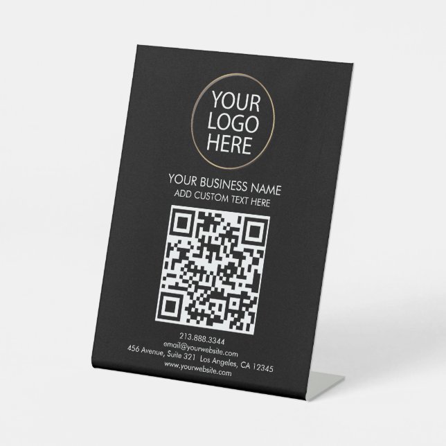 Professional Custom QR Code Business Logo Text  Pedestal Sign (Front)