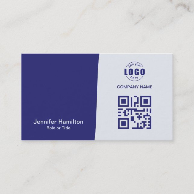 Professional Custom QRCode Photo Blue Business Card (Front)