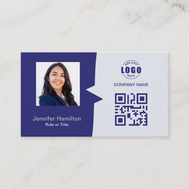 Professional Custom QRCode Photo Blue Grey Business Card (Front)