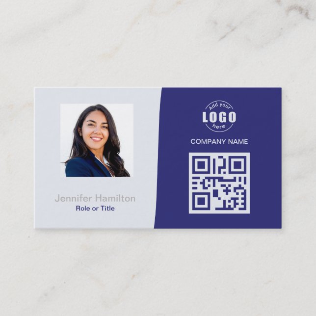 Professional Custom QRCode Photo Blue Grey Business Card (Front)