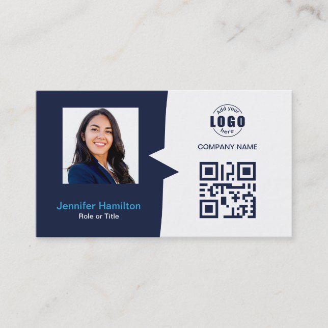 Professional Custom QRCode Photo Dark Blue Busines Business Card (Front)