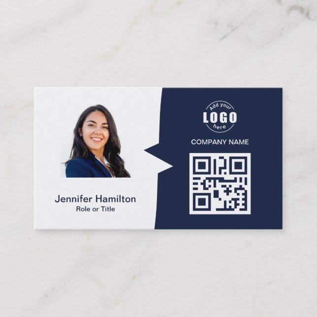 Professional Custom QRCode Photo Dark Blue Business Card (Front)