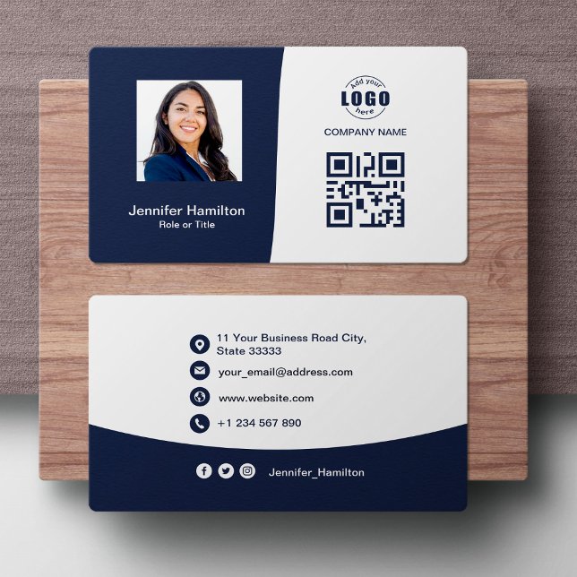 Professional Custom QRCode Photo Dark Blue Business Card (Creator Uploaded)