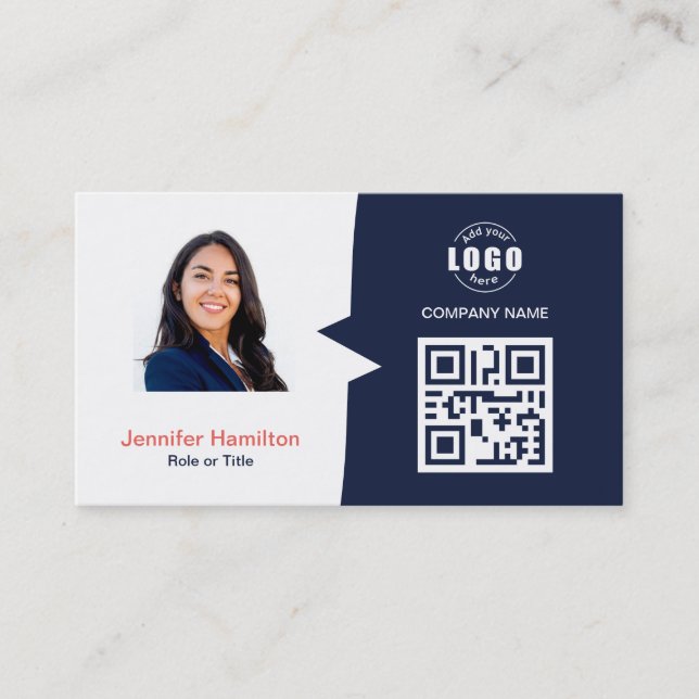 Professional Custom QRCode Photo Dark Blue Red Business Card (Front)