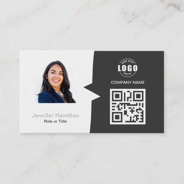 Professional Custom QRCode Photo Grey  Business Ca Card (Front)