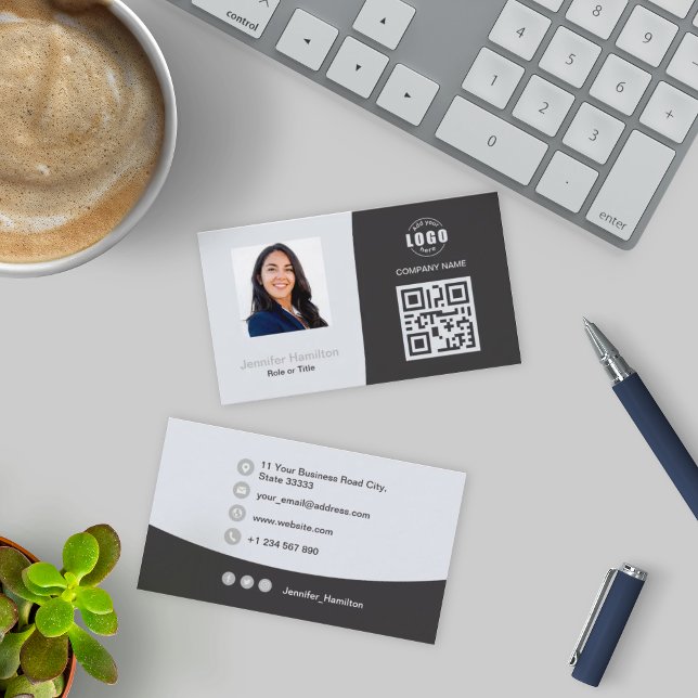 Professional Custom QRCode Photo Grey Business Car Business Card (Creator Uploaded)