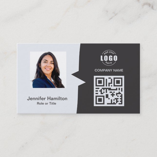 Professional Custom QRCode Photo Grey Business Card (Front)