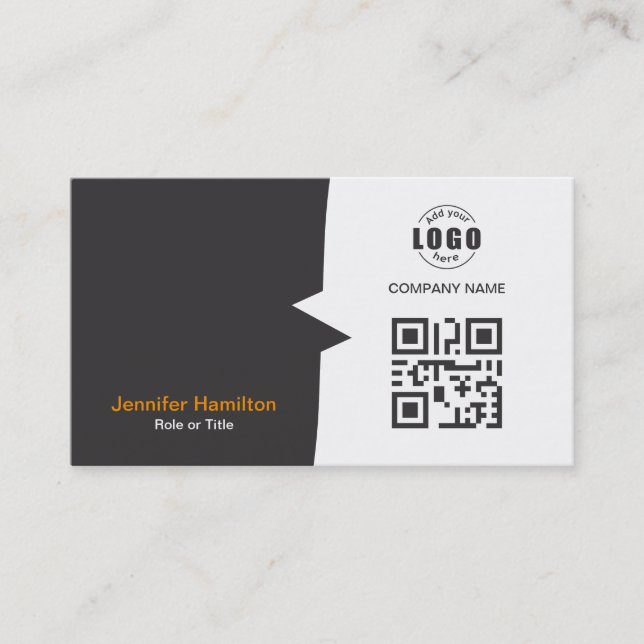Professional Custom QRCode Photo Grey Orange Business Card (Front)