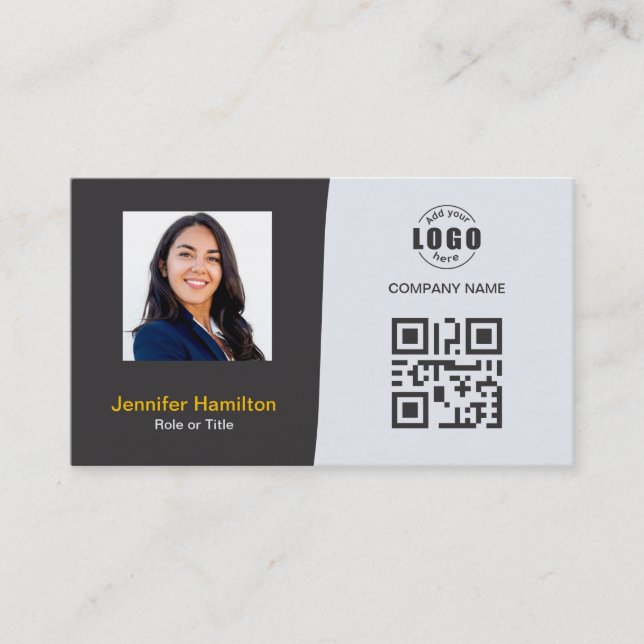 Professional Custom QRCode Photo Grey Yellow Business Card (Front)