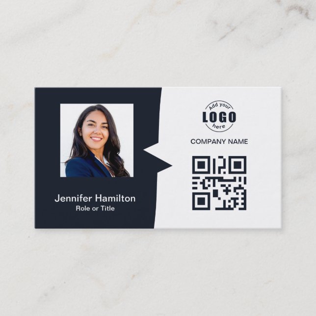 Professional Custom QRCode Photo Navy Blue Business Card (Front)