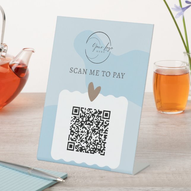 Professional Cute Light Blue QR Code Payment Pedestal Sign (In SItu)