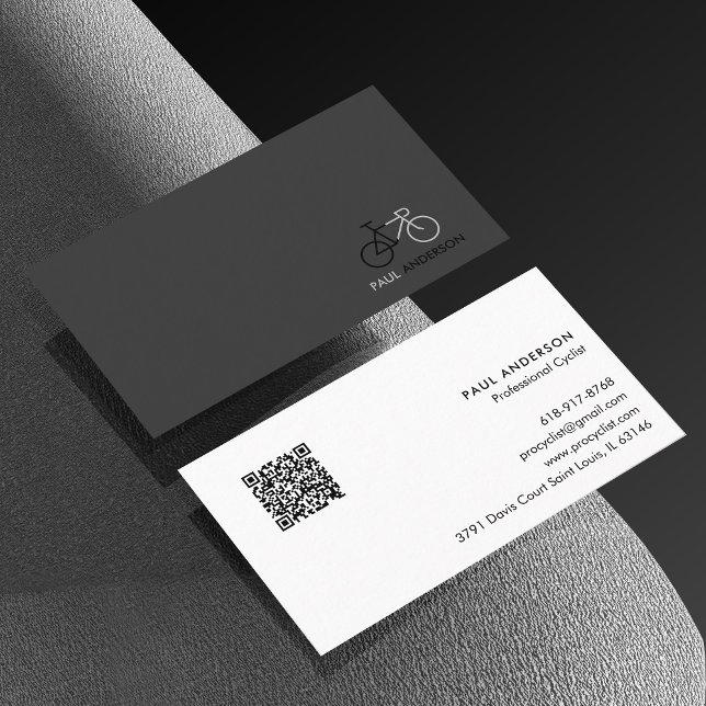 Professional Cyclist Black & White QR Code Business Card (Creator Uploaded)