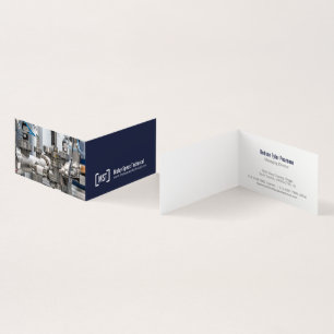 Professional dark blue and white two photos business card