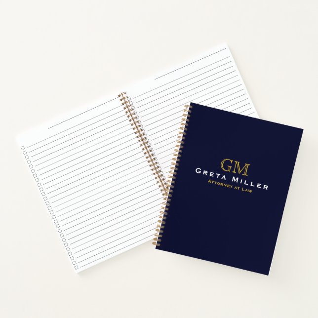 Professional Dark Blue Classic Gold Monogram Notebook (Inside)