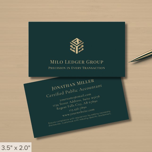 Professional Dark Green Gold Logo Business Card (Creator Uploaded)