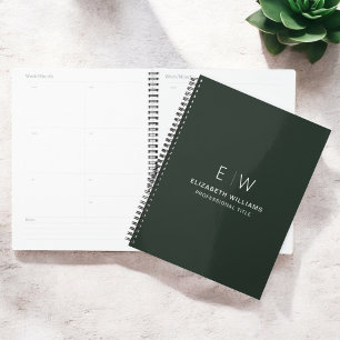 Professional Dark Green Monogram Business Initial Planner