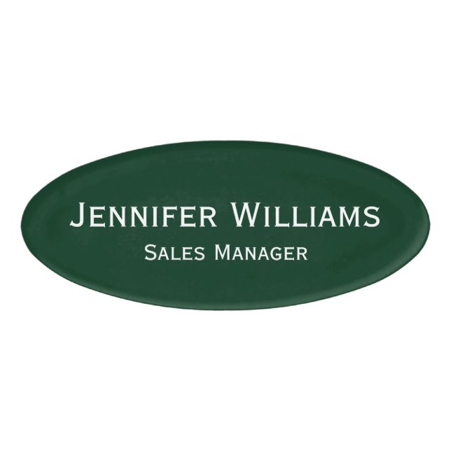 Professional Dark Green Office Executive Magnetic Name Tag (Front)