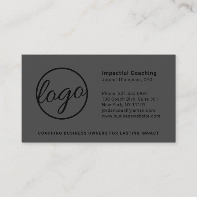 Professional Dark Grey Corporate Large Logo Business Card (Front)