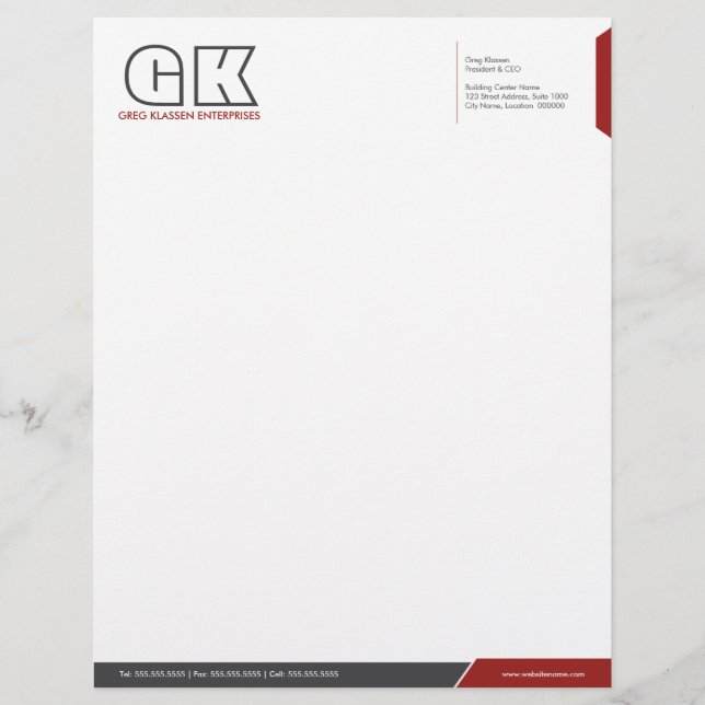 Professional Dark Grey & Red Template Personalised Letterhead (Front)