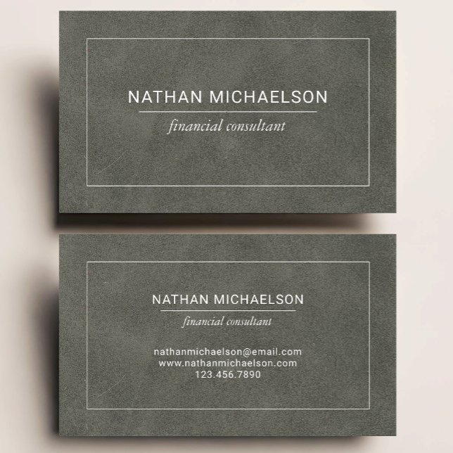 Professional Dark Olive Green-Grey Faux Leather Business Card (Creator Uploaded)