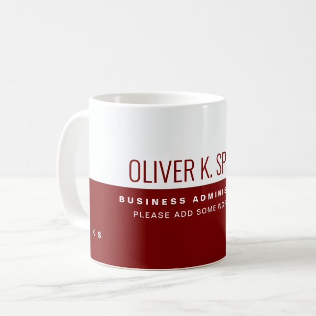 Professional dark red half-white business adm coffee mug (Front Left)
