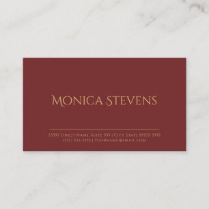 Professional Dark Red Plain and Simple Gold Text Business Card