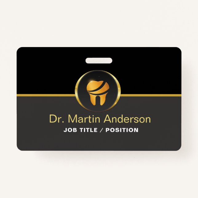  Professional Dental Clinic Gold Tooth Logo ID Badge (Front)