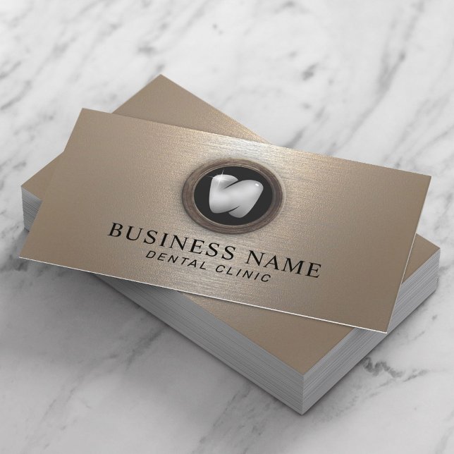 Professional Dentist Brushed Gold Metal Dental Business Card (Creator Uploaded)