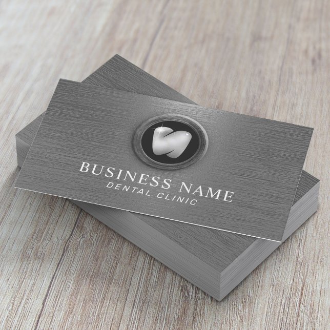 Professional Dentist Brushed Metal Dental Office Business Card (Creator Uploaded)