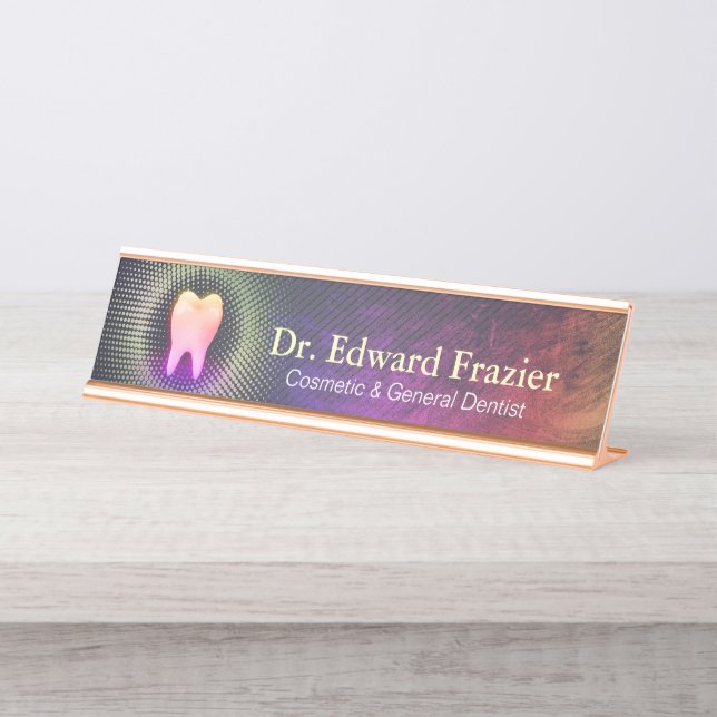Professional Dentist Dental Clinic Rose Gold Tooth Desk Name Plate (Front)