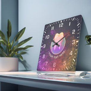 Professional Dentist Dental Clinic Rose Gold Tooth Square Wall Clock