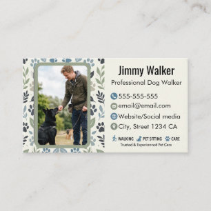 Professional Dog Walker Custom Photo Business Card