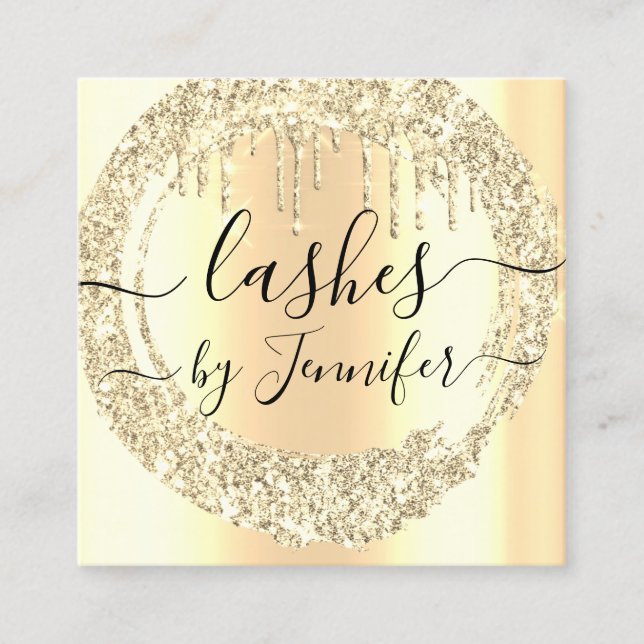 Professional  Drips 6 Punches Custom Logo GoldLash Square Business Card (Front)