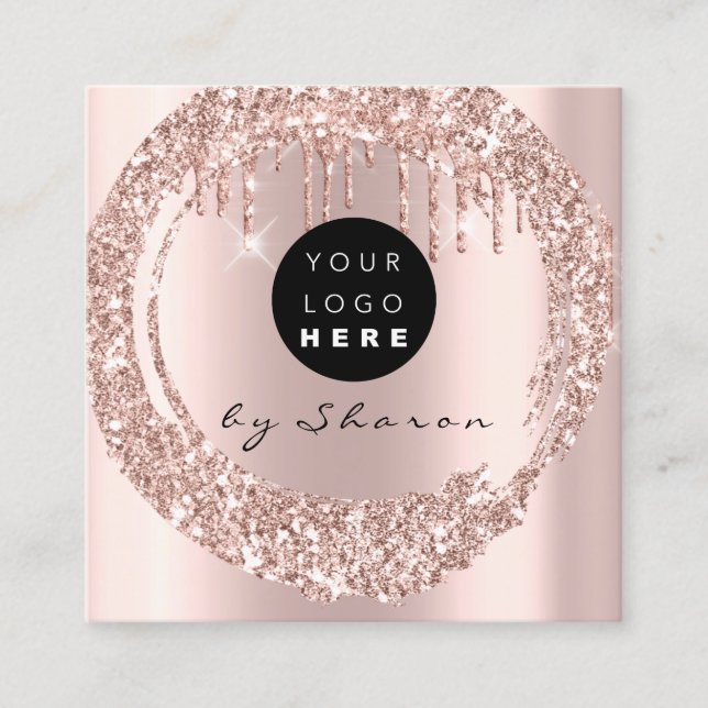 Professional  Drips 6 Punches CustomLogo Rose Lash Square Business Card (Front)