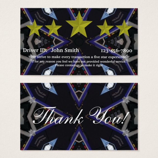 Professional Driver five star rating feedback card (Front & Back)