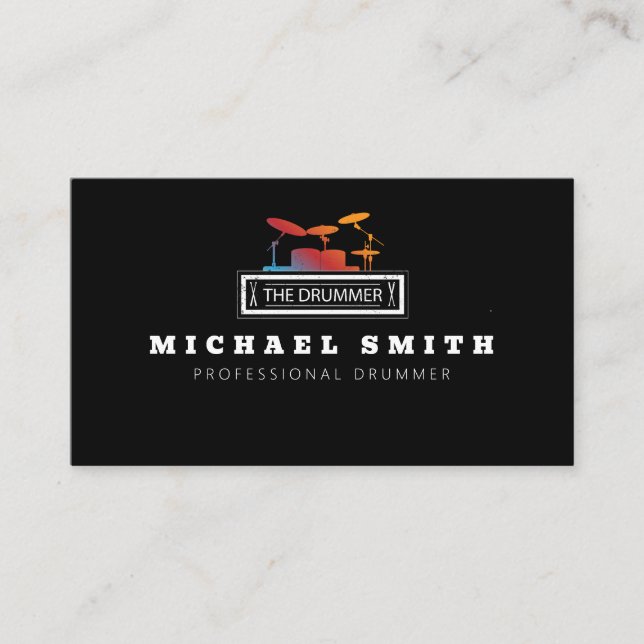 professional Drums Drummer  Business Card (Front)